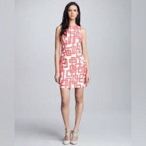 An Original Milly of New York-Linen & Silk Red and White Geometric Mini Dress